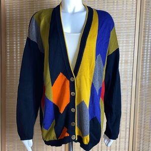 Katherine Marie V Neck Button Down Long Sleeve Color Block Sweater Size Large